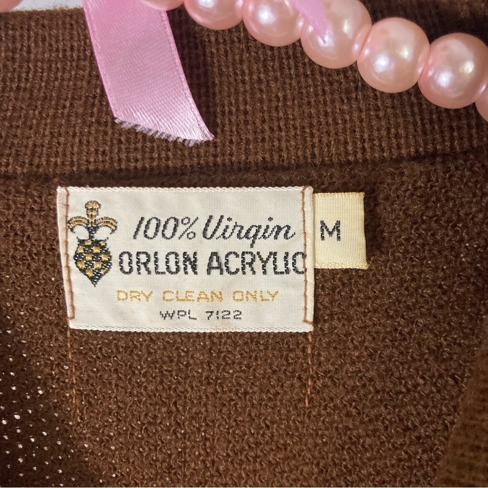 Vintage brown diamond virgin Orlon acrylic zip up cardigan size M - Picture 16 of 16